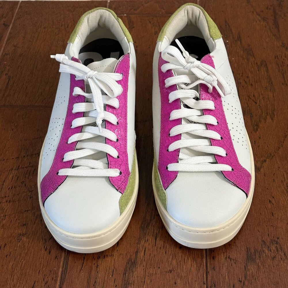 NEW P448 Sneakers. Size EU 39. White/Pink/Green. NWOT.